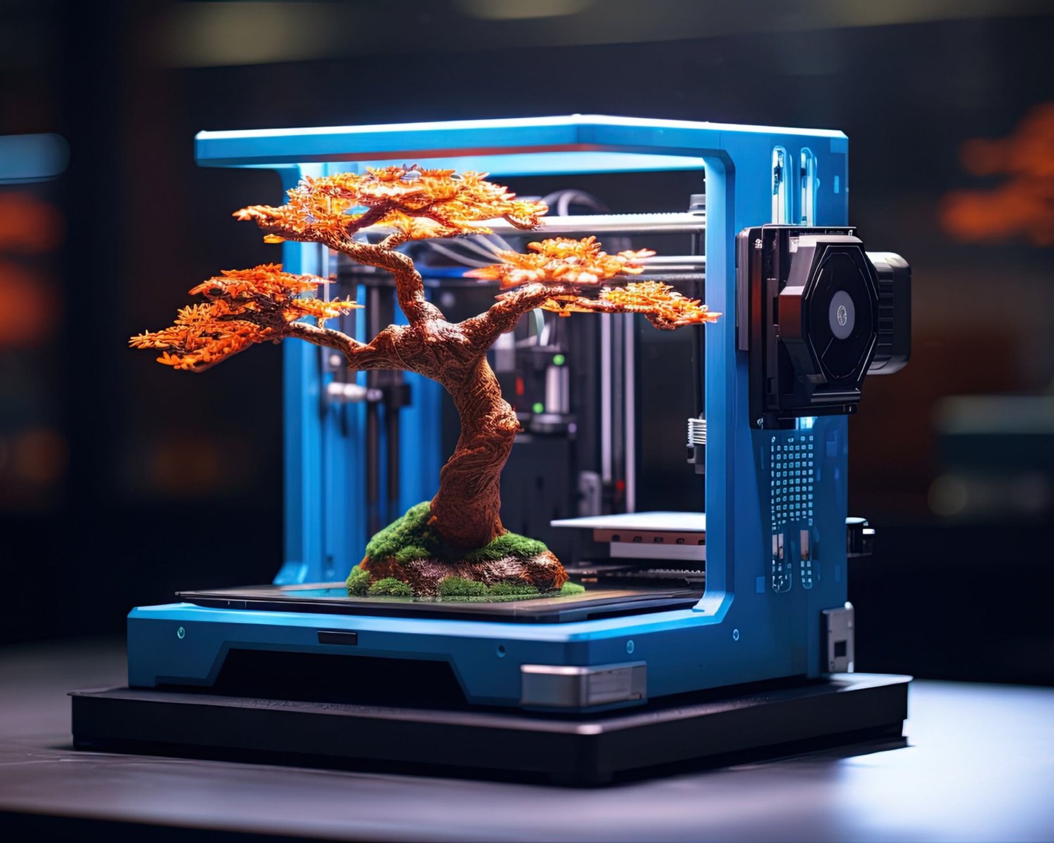 3D-Drucker, aus dem ein feingliedriges, mehrfarbiges Objekt entsteht